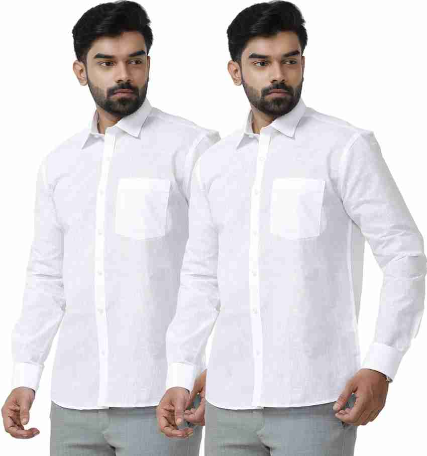 Uathayam Sunrise Cotton Slim Fit White Shirts For Men