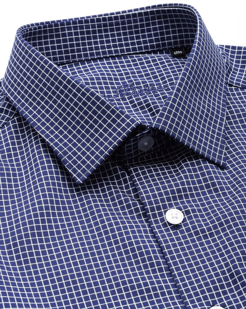 Louis Philippe Men Button Up Shirt Size 40 CM Blue White Checkered