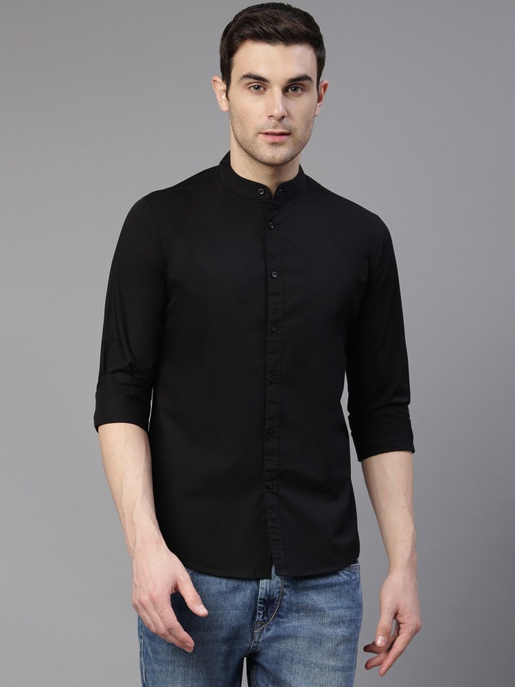 black shirt stand collar