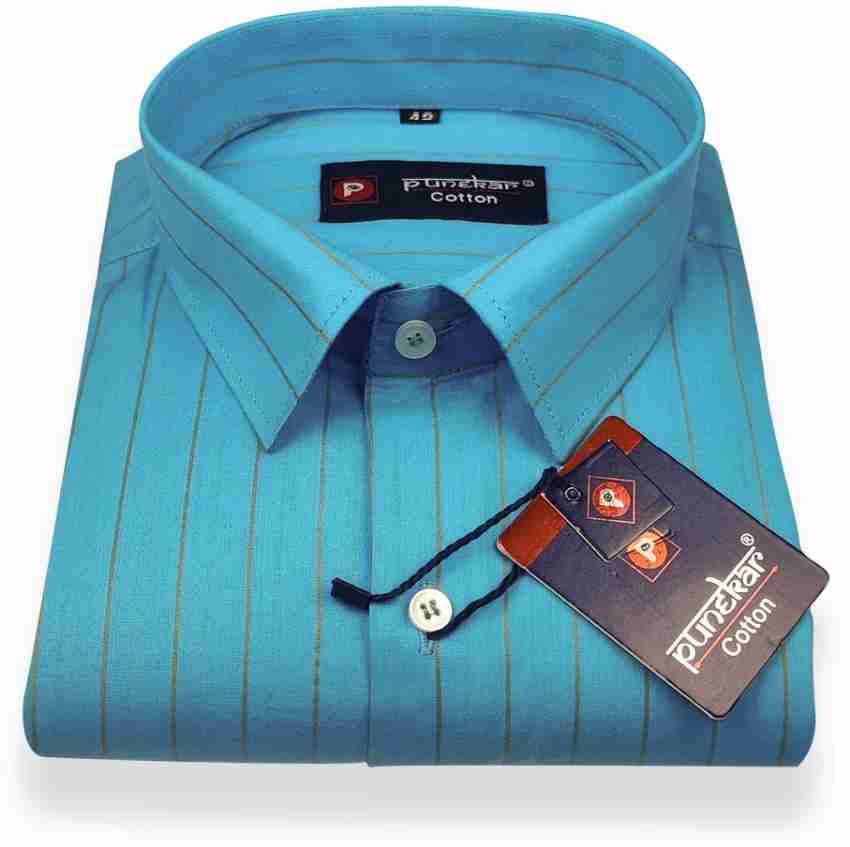 Punekar Cotton Men Self Design Casual Blue Shirt - Buy Punekar