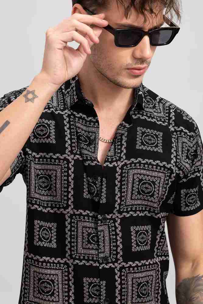 New Look short sleeve bandana print shirt in black