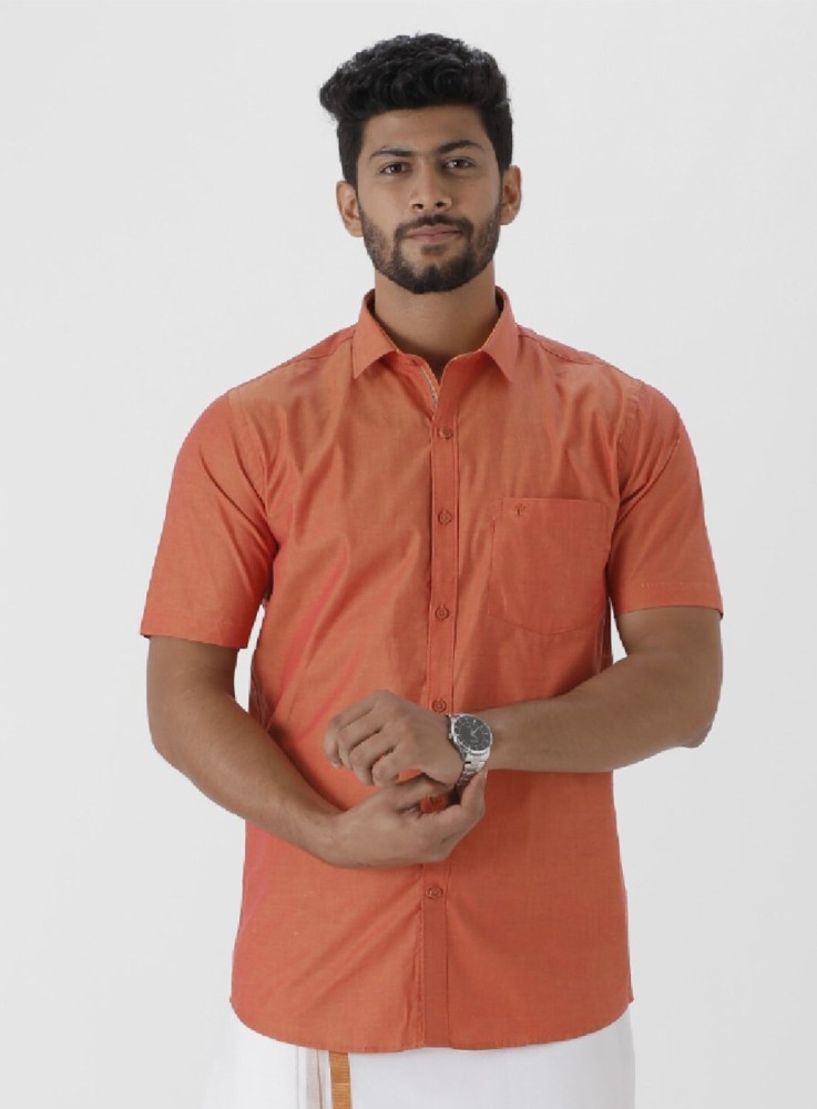 Ramraj Cotton Men Solid Casual Orange Shirt - Buy Ramraj Cotton Men Solid  Casual Orange Shirt Online at Best Prices in India