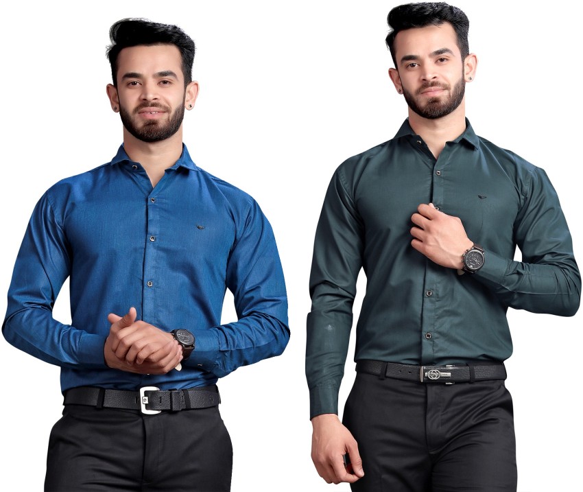 GETCHI Men Solid Formal Blue Shirt - Buy GETCHI Men Solid Formal