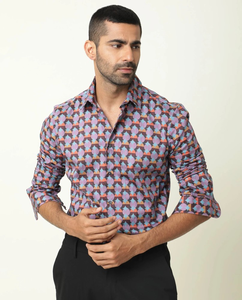 Casual Linen Mens Sanganeri Print Shirt, Full Sleeves