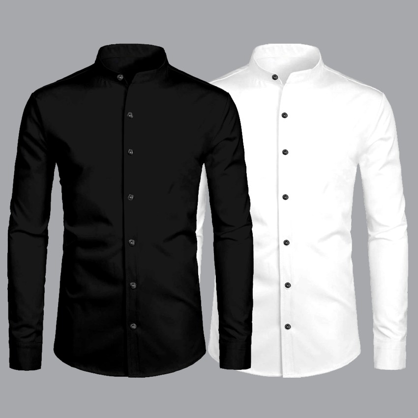 Mens black shirt with white collar best sale