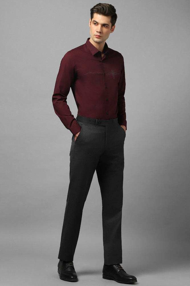 Gray pants shop burgundy shirt