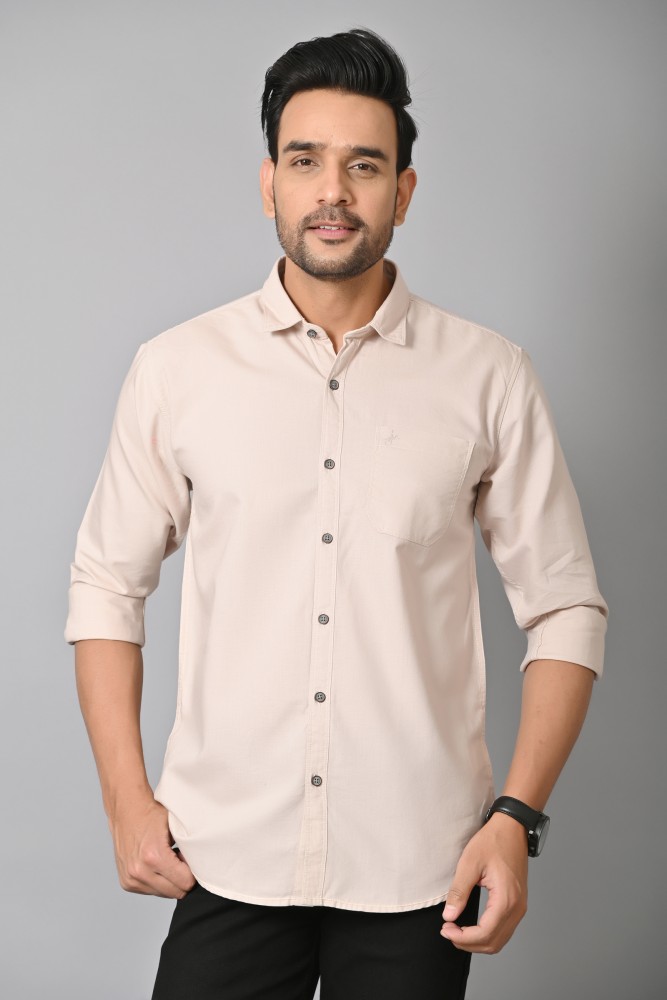 JAGURO Men Solid Casual Cream Shirt Buy JAGURO Men Solid Casual