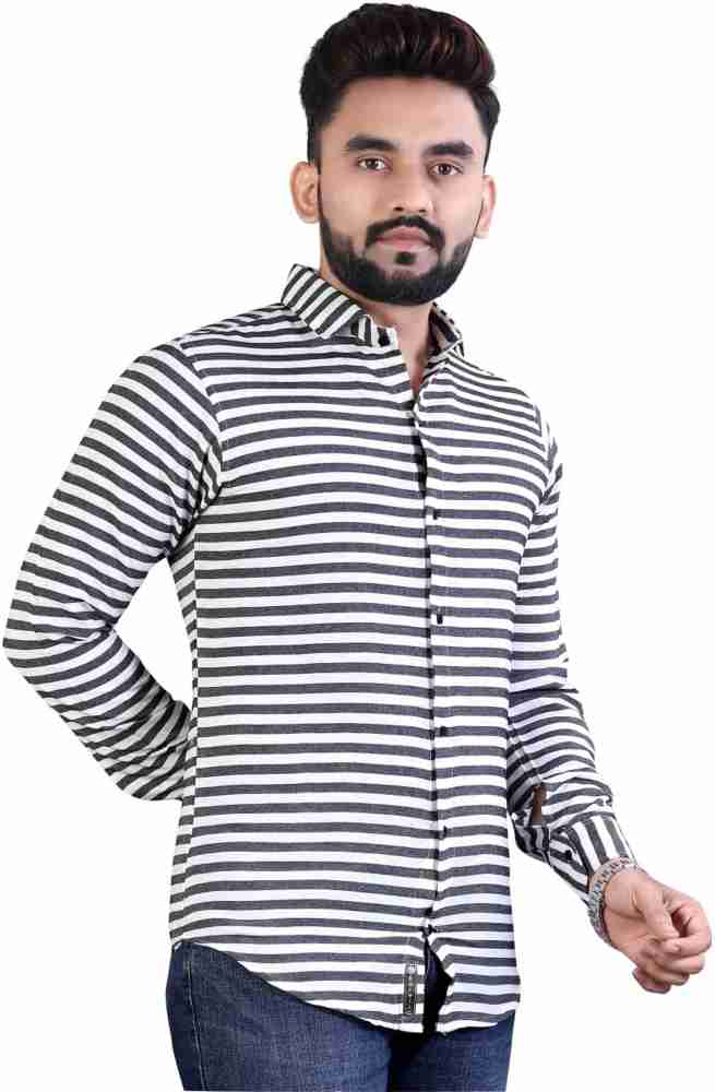 black and white horizontal striped shirt mens