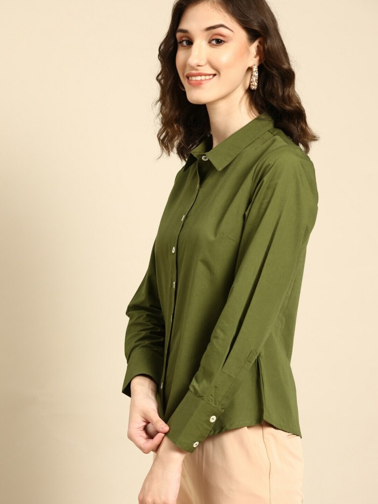 Khaki green shirt womens best sale