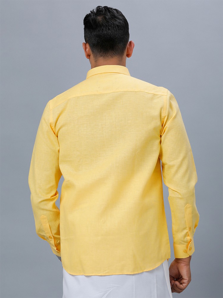 Ramraj Cotton Men Solid Casual Yellow Shirt - Buy Ramraj Cotton