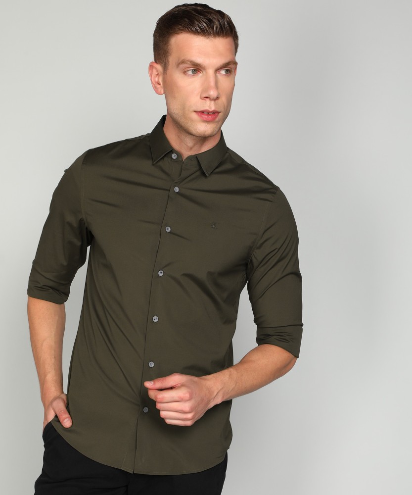 Calvin Klein Jeans Men Solid Casual Khaki Shirt - Buy Calvin Klein Jeans Men  Solid Casual Khaki Shirt Online at Best Prices in India | Flipkart.com