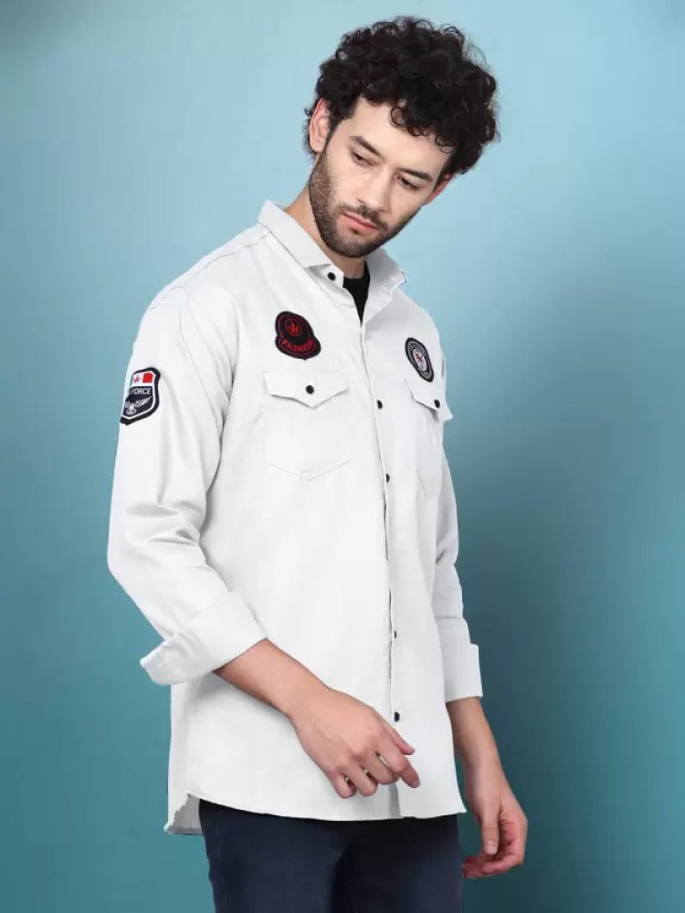 oquent Men Dyed/Ombre, Embellished Casual White Shirt - Buy oquent Men  Dyed/Ombre, Embellished Casual White Shirt Online at Best Prices in India