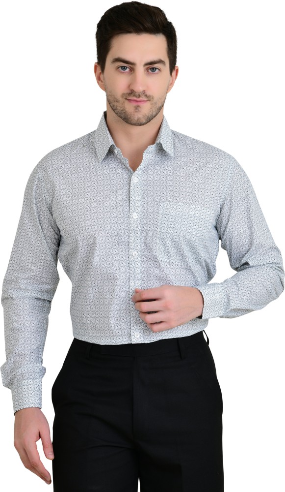 GOF Men Printed Formal White, Grey Shirt - Buy GOF Men Printed