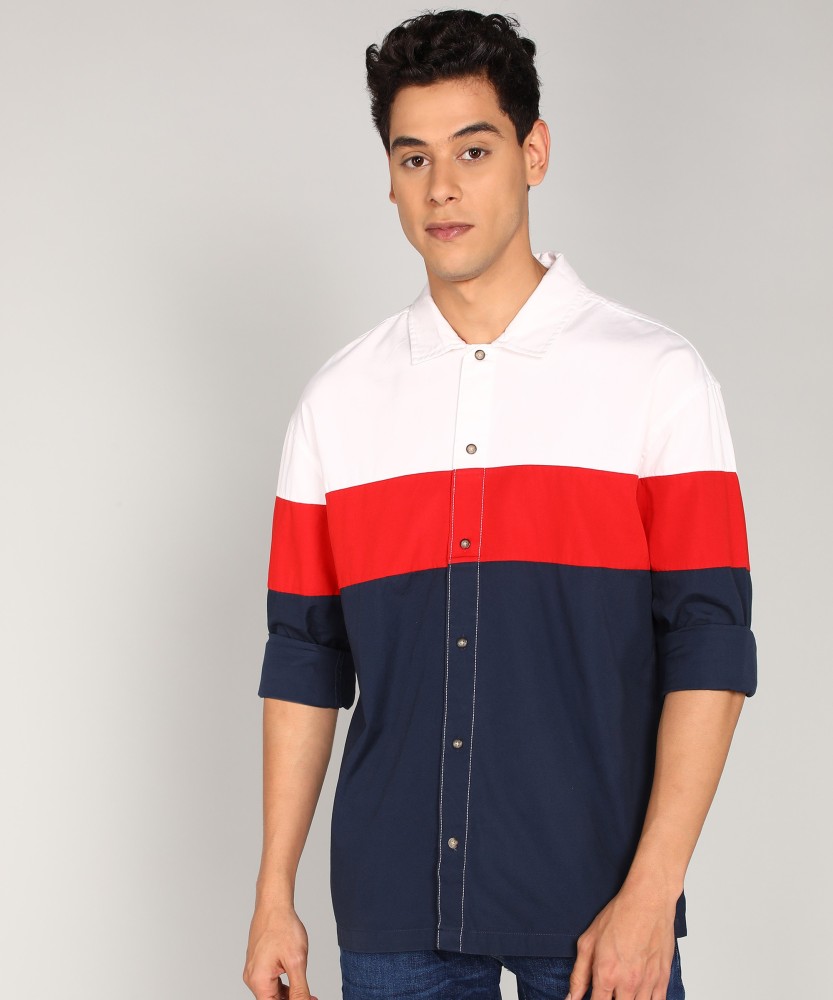 TOMMY HILFIGER Color Block Casual Shirt - Buy TOMMY HILFIGER Men Color Block Casual Blue Shirt Online at Prices in India | Flipkart.com