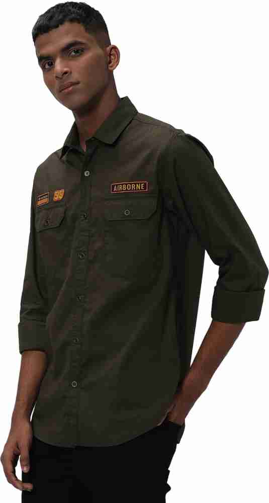 Mufti olive green hot sale shirt