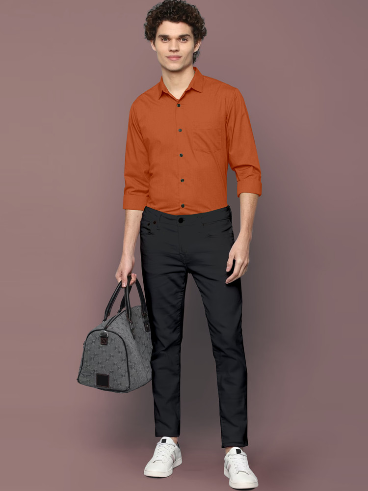 James Carson Men Solid Casual Orange Shirt Buy James Carson Men