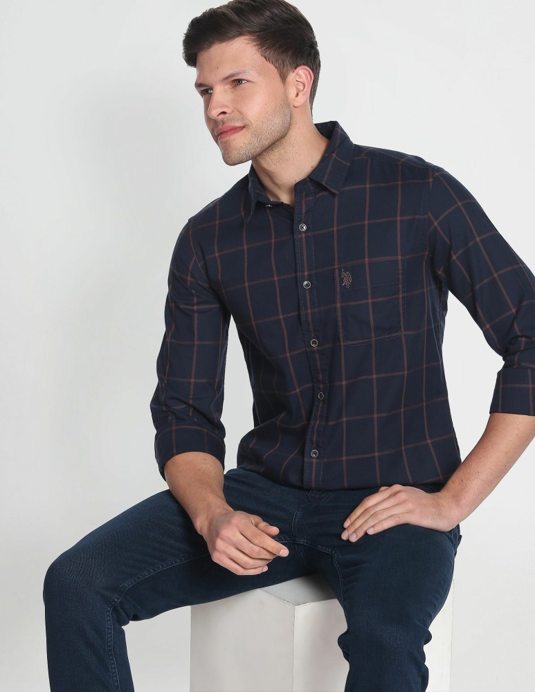 U.S. Polo Assn. Denim Co. Men Checkered Casual Grey Shirt