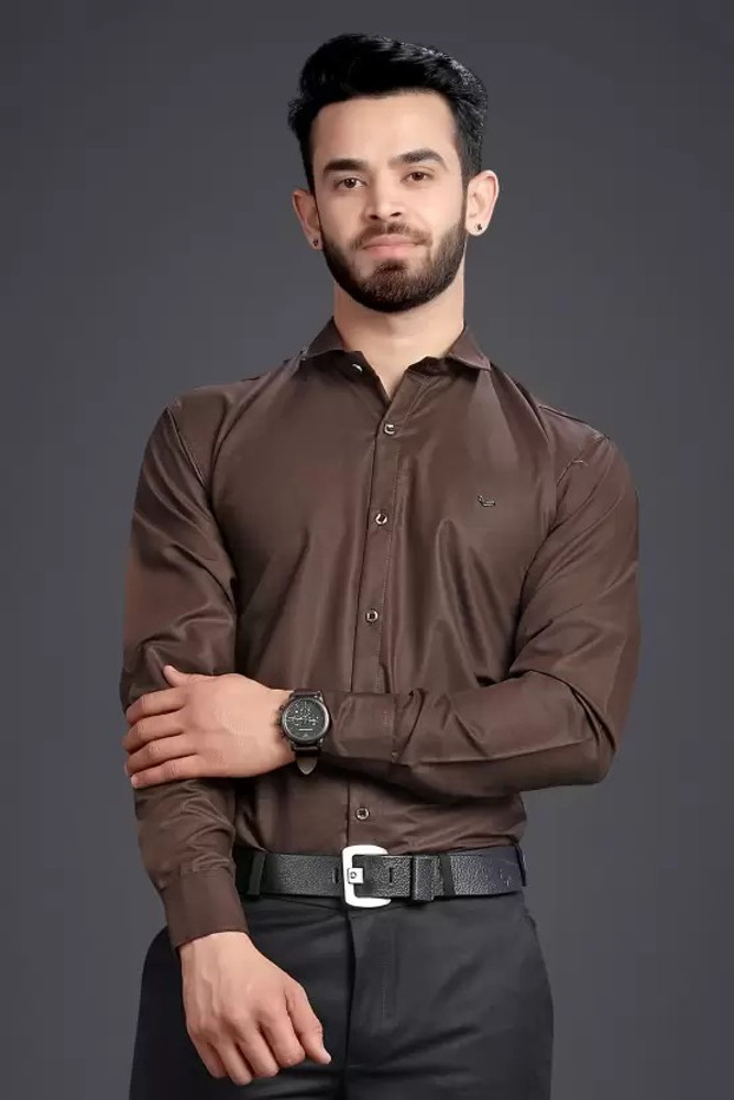 Brown formal shirt mens sales