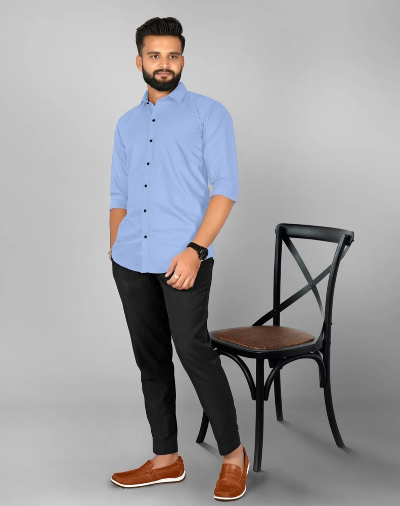 VARANI CREATION Men Solid Casual Light Blue Shirt Buy VARANI