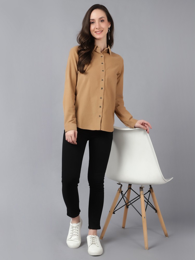 BANI WOMEN Women Solid Casual Beige Shirt - Buy BANI WOMEN Women