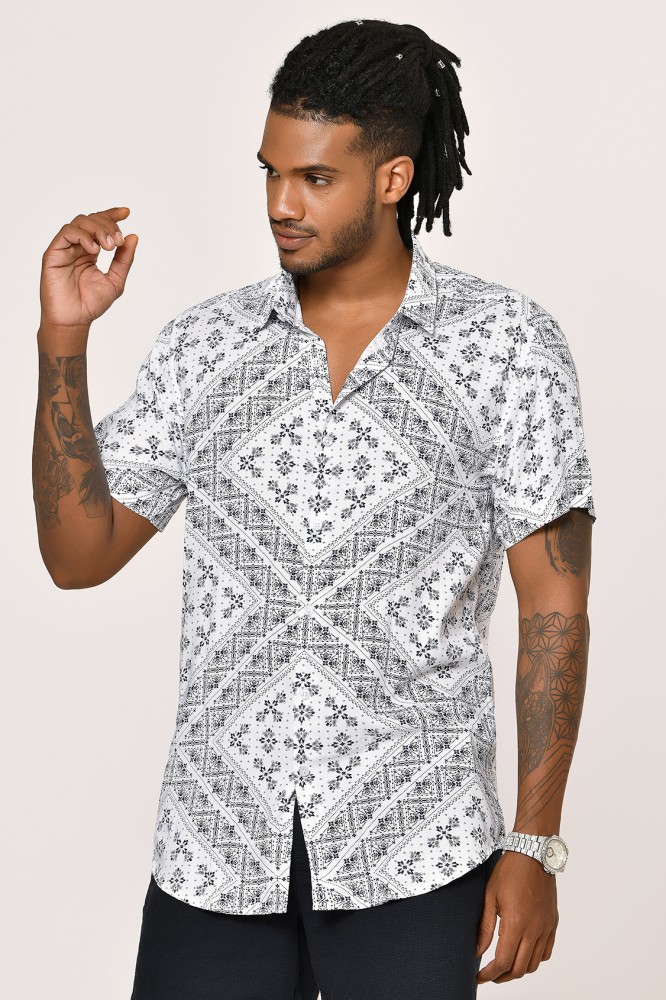 berche Men Printed Casual White, Black Shirt - Buy berche Men Printed  Casual White, Black Shirt Online at Best Prices in India