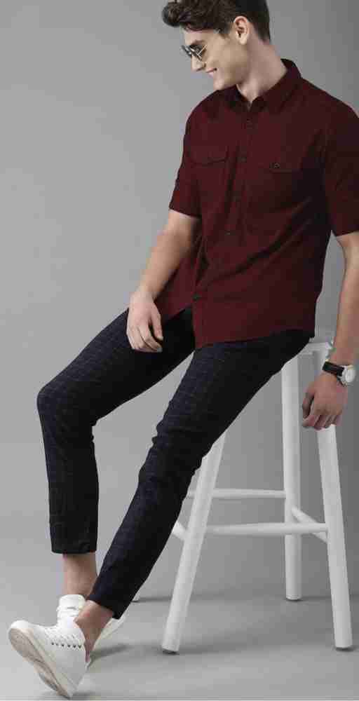 Maroon shirt and deals black jeans