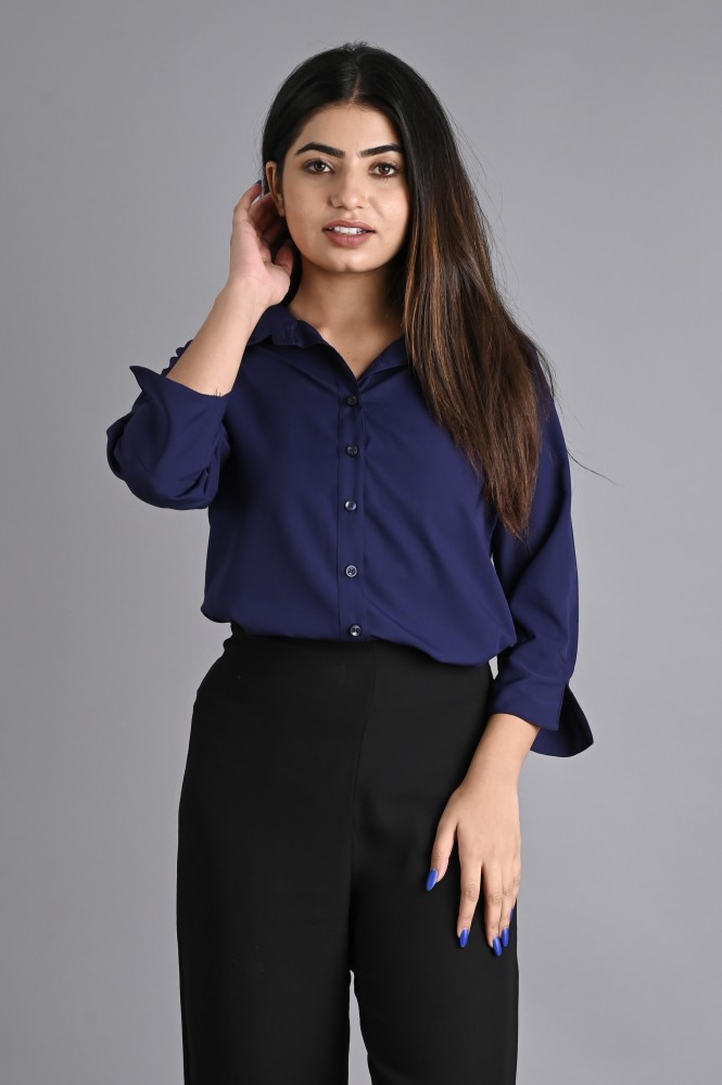 Kavisaa Women Solid Casual Dark Blue Shirt - Buy Kavisaa Women Solid Casual Dark  Blue Shirt Online at Best Prices in India | Flipkart.com