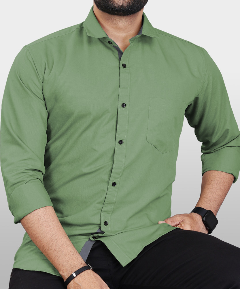 VeBNoR Men Solid Casual Light Green Shirt