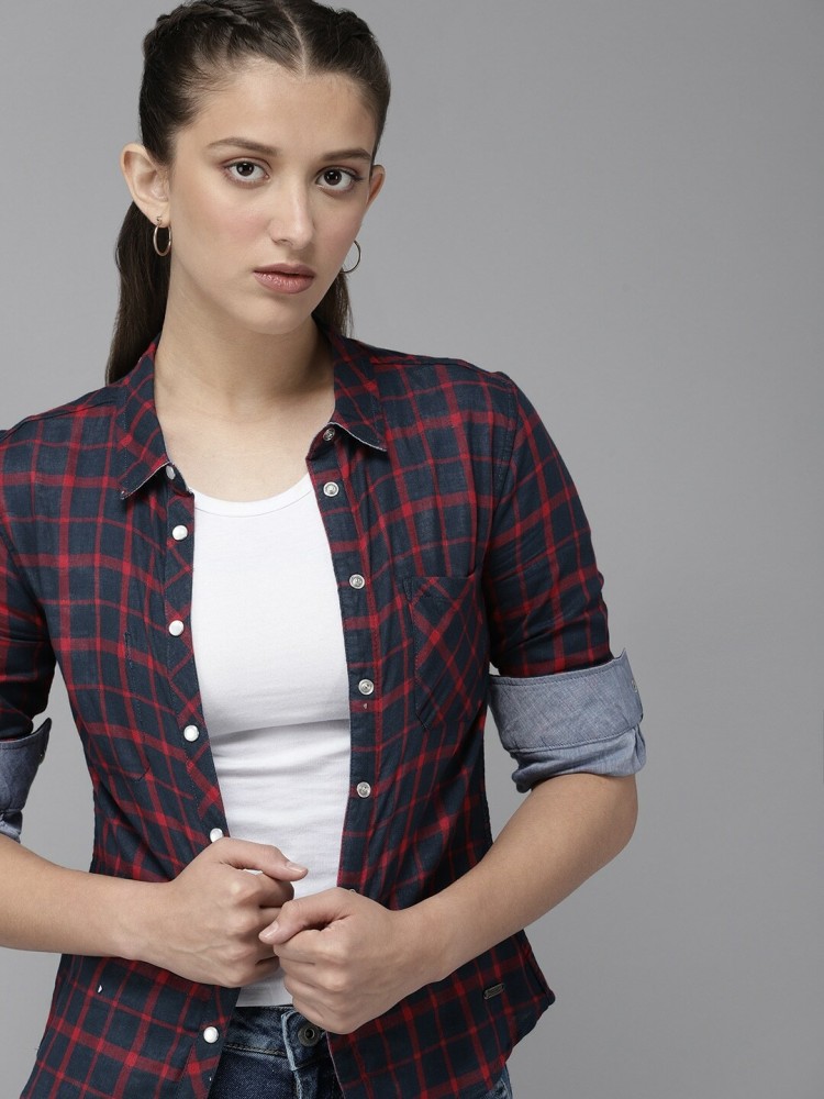 Girls red check outlet shirts