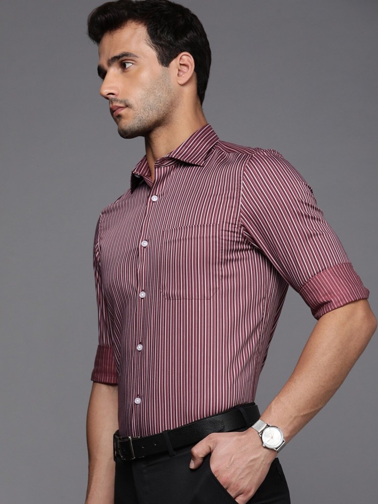 Louis Philippe Men Maroon & White Regular Fit Striped Formal Shirt