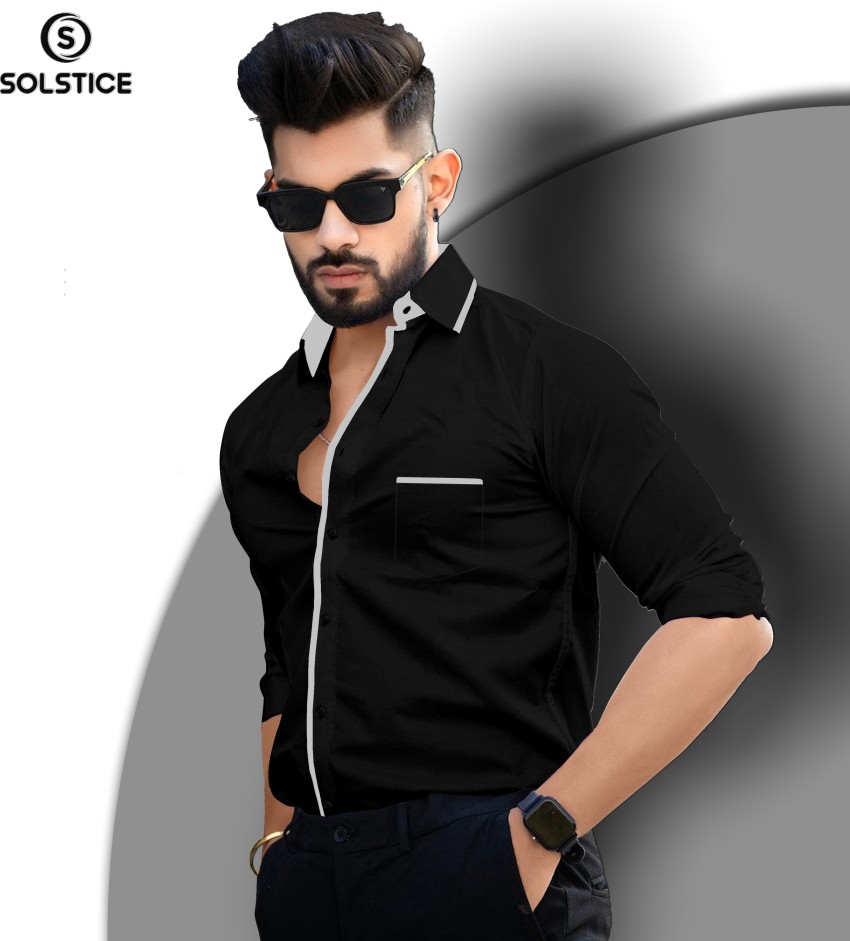 SOLSTICE Men Color Block Casual Black Shirt - Buy SOLSTICE Men Color Block  Casual Black Shirt Online at Best Prices in India