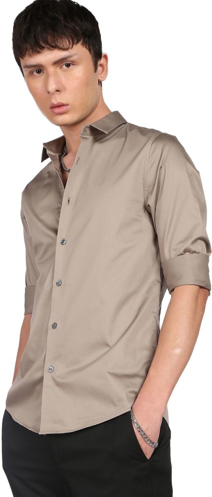 Calvin Klein Jeans Men Solid Casual Beige Shirt - Buy Calvin Klein Jeans  Men Solid Casual Beige Shirt Online at Best Prices in India