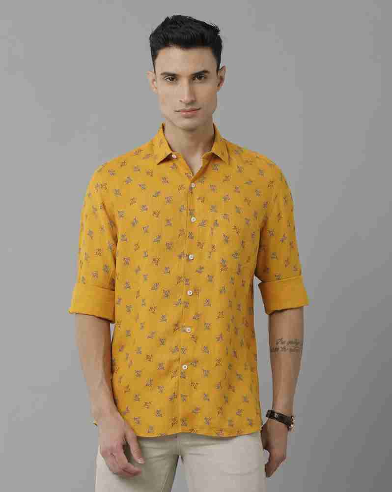 Linen Club Men Floral Print Casual Yellow Shirt - Buy Linen Club