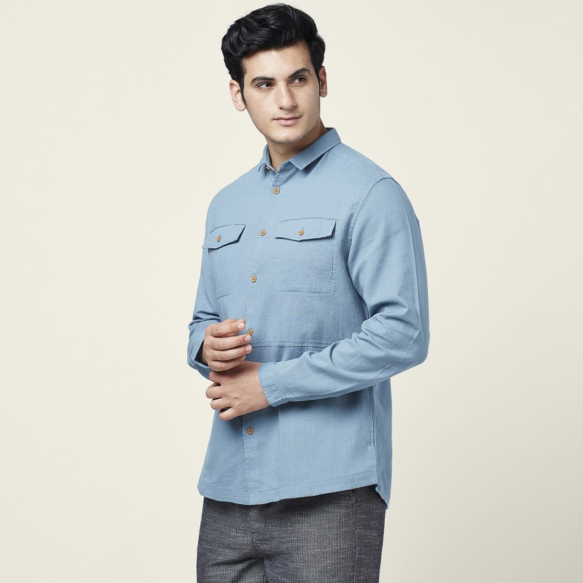 7 Alt by Pantaloons Teal Cotton Slim Fit Printed Shirt