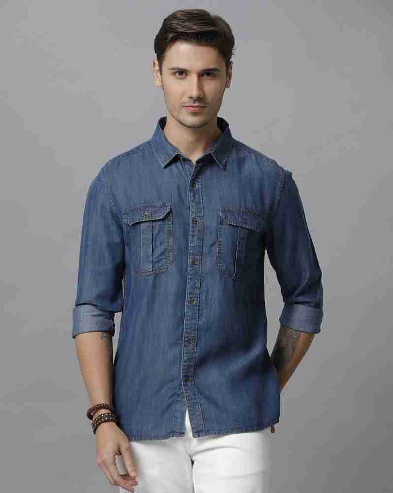 PROTOTYPE Slim Fit Denim Shirt For Men (Blue, L)