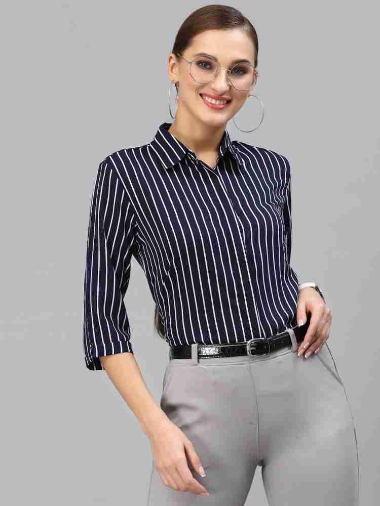 Blue striped cheap shirt womens outfit