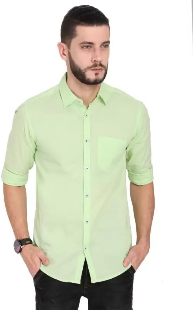 Asian & Fitch Men Solid Casual Light Green Shirt