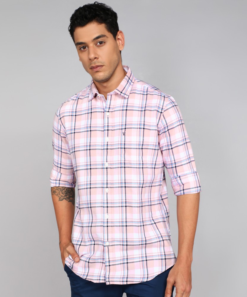 VAN HEUSEN Men Checkered Casual Pink Shirt - Buy VAN HEUSEN Men