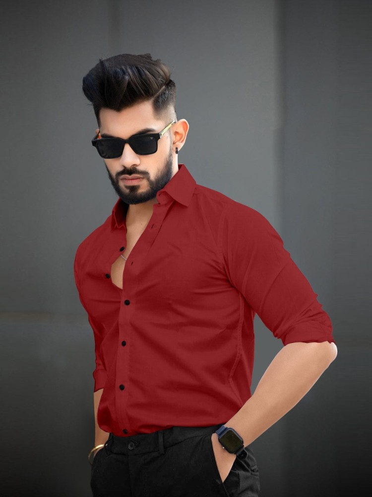 Uv Fashion Men Solid Casual Red Shirt
