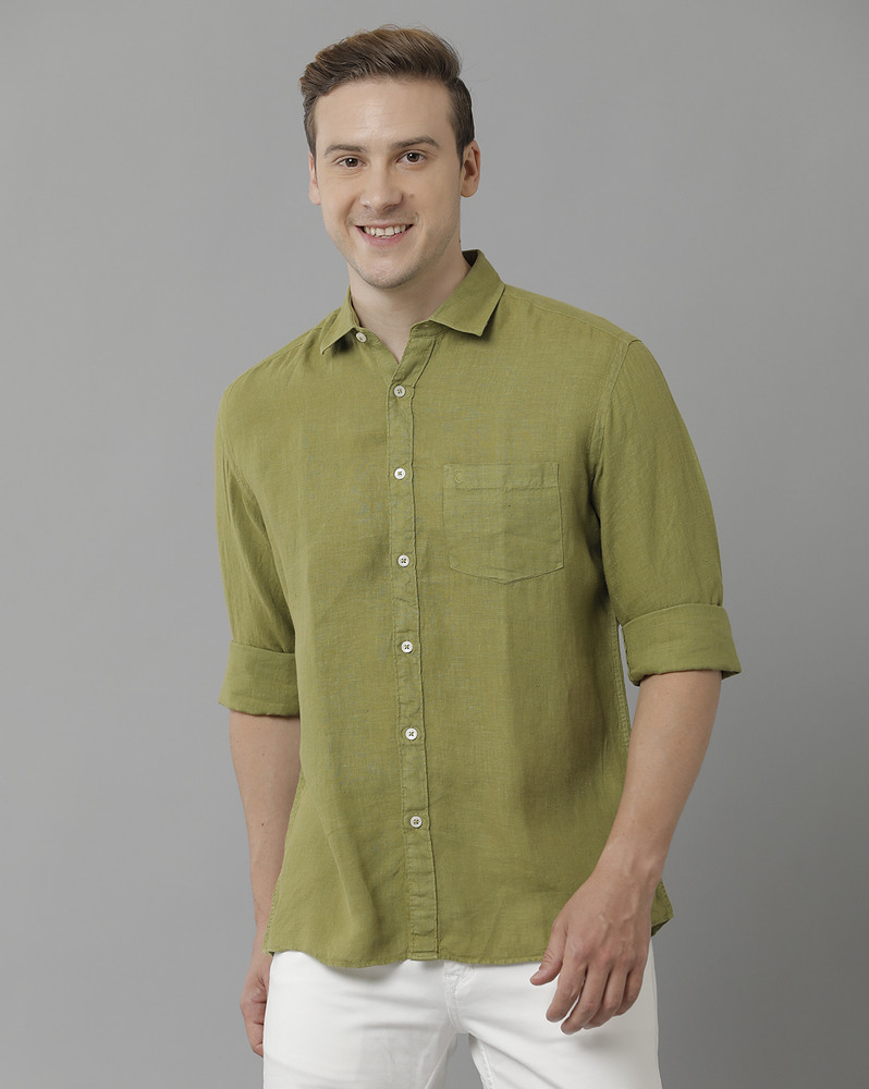 Linen Club Men Solid Casual Green Shirt - Buy Linen Club Men Solid Casual  Green Shirt Online at Best Prices in India | Flipkart.com