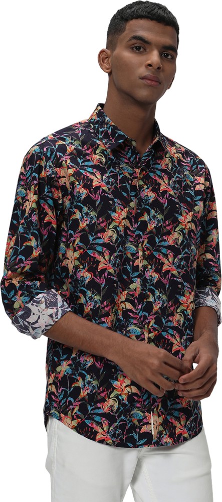 Mufti-Men-Shirt- Navy & White bandana print slim fit casual