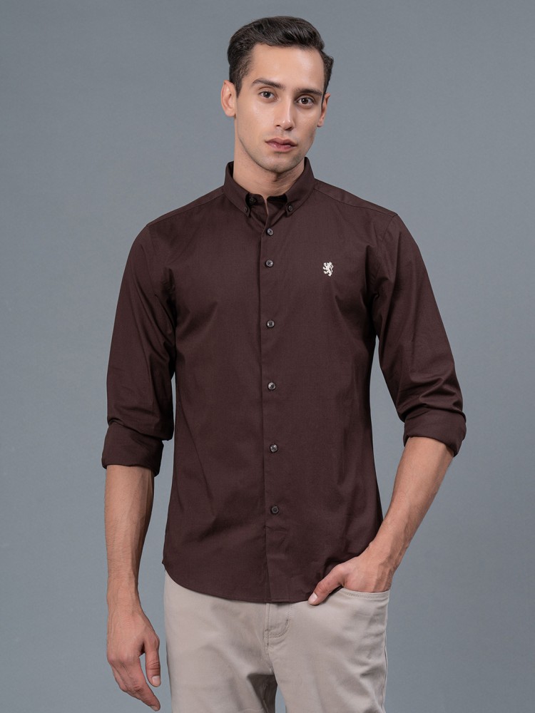 RED TAPE Men Solid Casual Brown Shirt