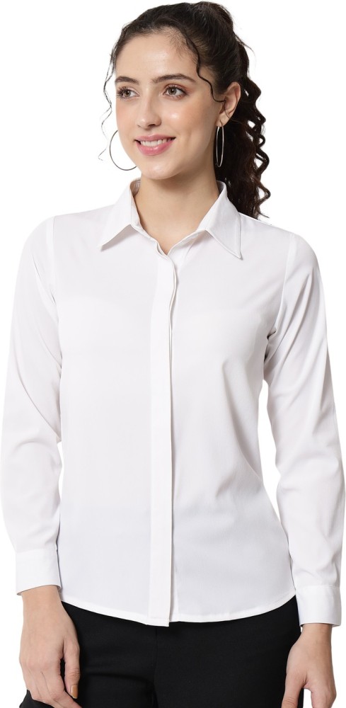 Plain White Formal Ladies Shirt, Size: Medium