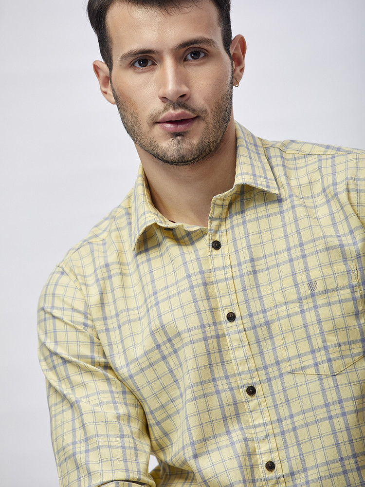 J. HAMPSTEAD Men Checkered Casual Yellow Shirt Buy J. HAMPSTEAD