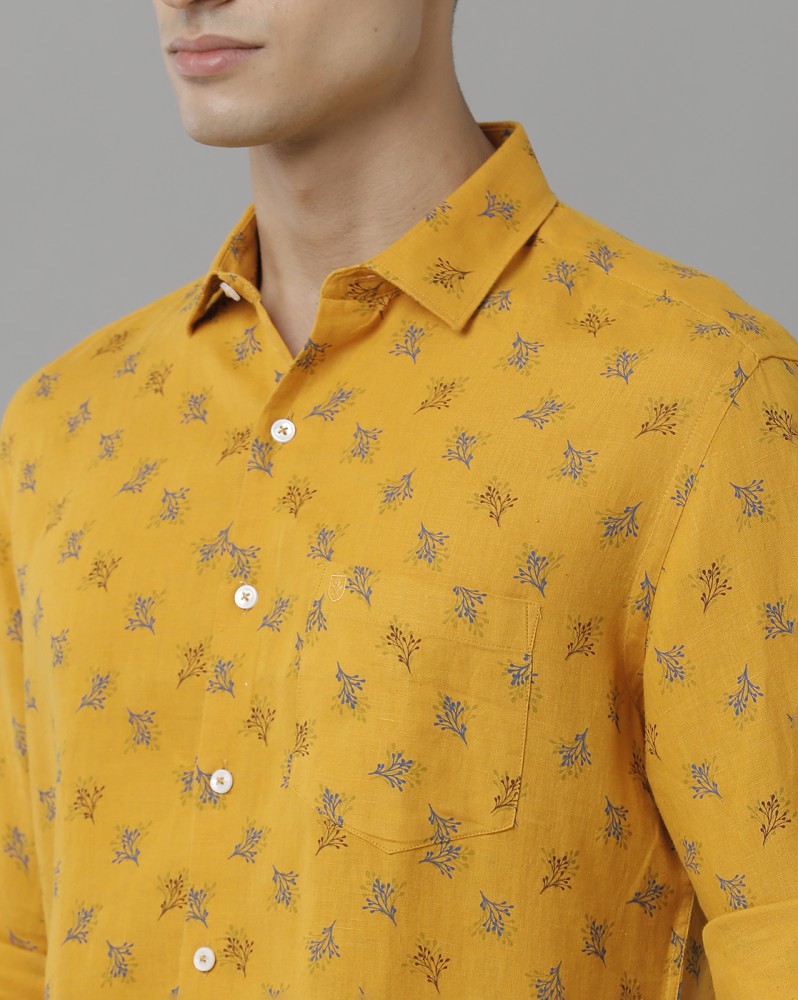 Linen Club Men Floral Print Casual Yellow Shirt - Buy Linen Club