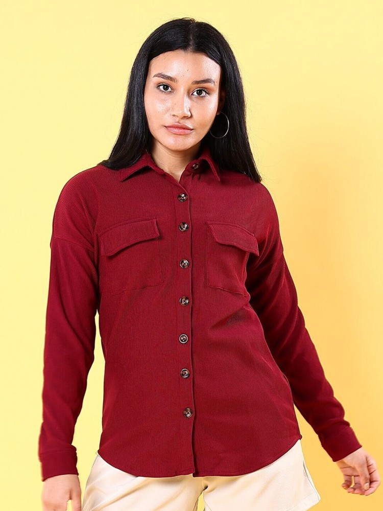 Buy LIZARAY Women's Maroon Color Full Sleeve Casual Shirt at