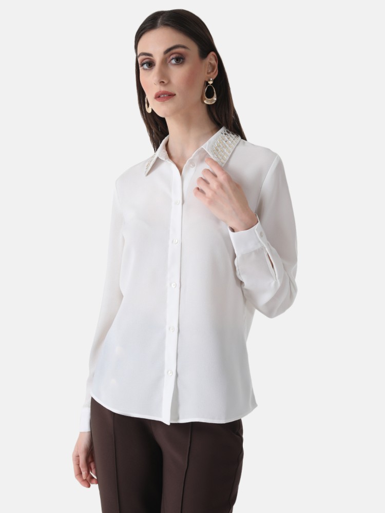 Sassafras Women Embellished Casual White Shirt