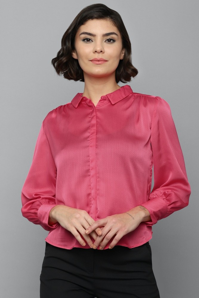 Women's Blouses Solid Collar Shirt Hot Pink S, Size: Small (4)