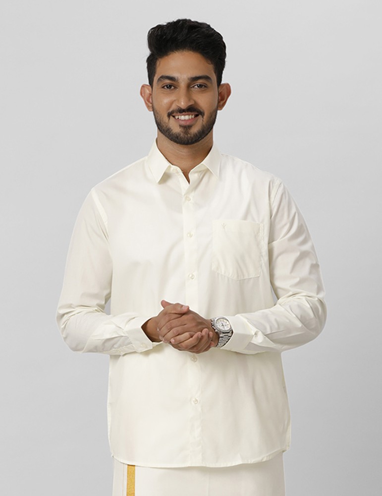 Ramraj Cotton Men Solid Casual Cream Shirt - Buy Ramraj Cotton Men Solid  Casual Cream Shirt Online at Best Prices in India