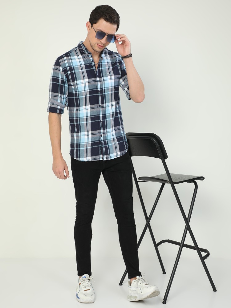 CP BRO Men Checkered Casual Dark Blue, White Shirt - Buy CP BRO